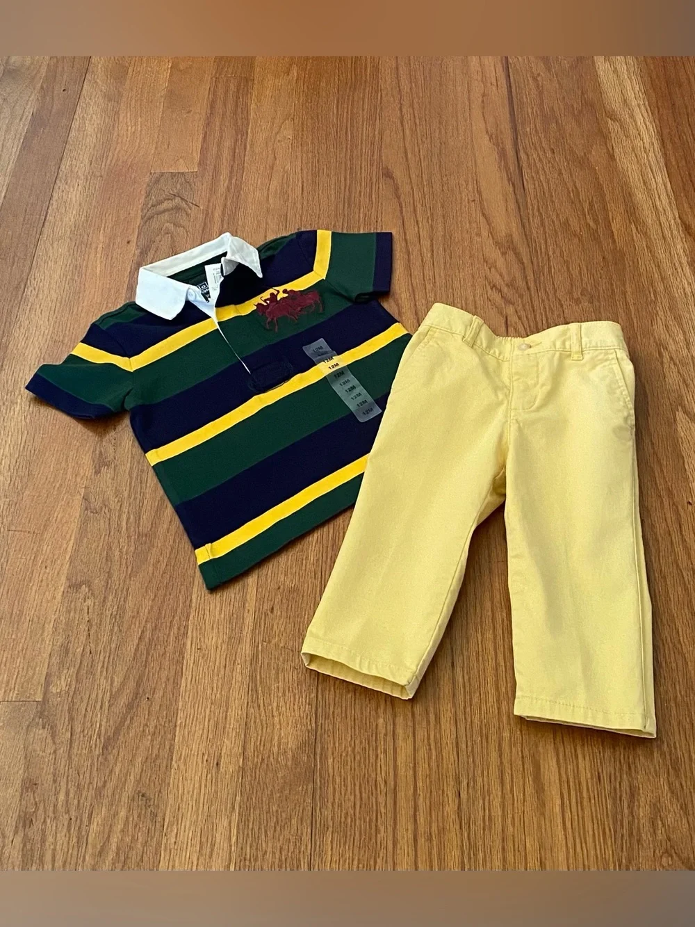 Polo by Ralph Lauren Rugby Shirt Striped Polo with Twill Yellow Pants Set